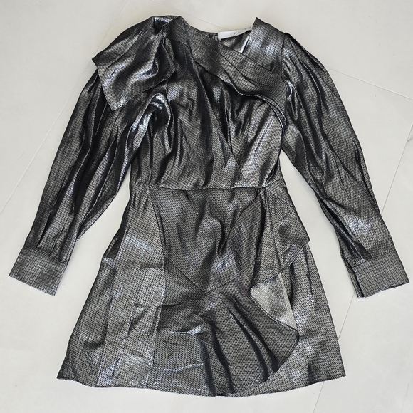 IRO Kinao Mini Dress - Shimmering Pewter Print - Size 36 - Picture 5 of 11